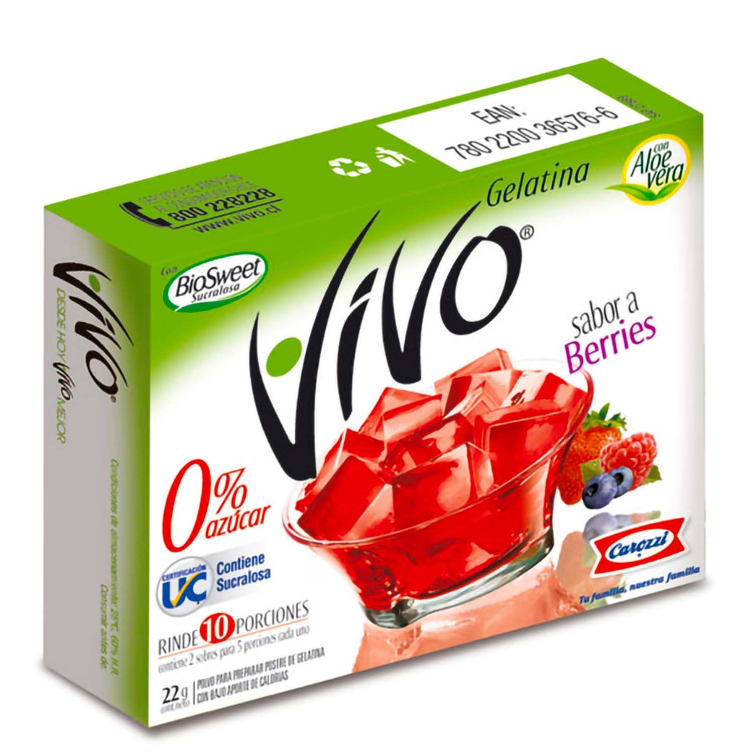 Gelatina De Berries Con Aloe Vera Sin Azúcar Vivo 22 Gr - Supermercado Cugat