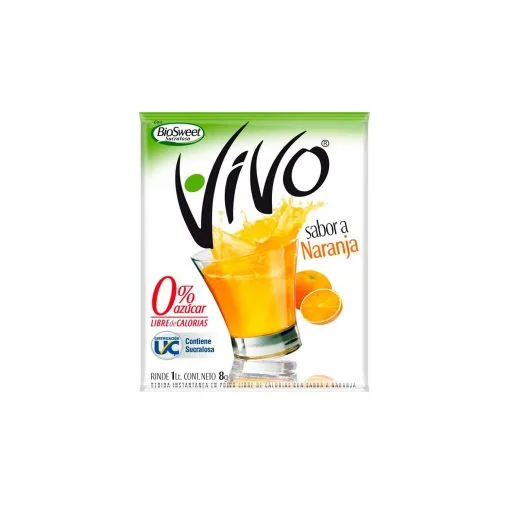 Jugo Vivo Libre De Azúcar Sabor Naranja, 8gr.