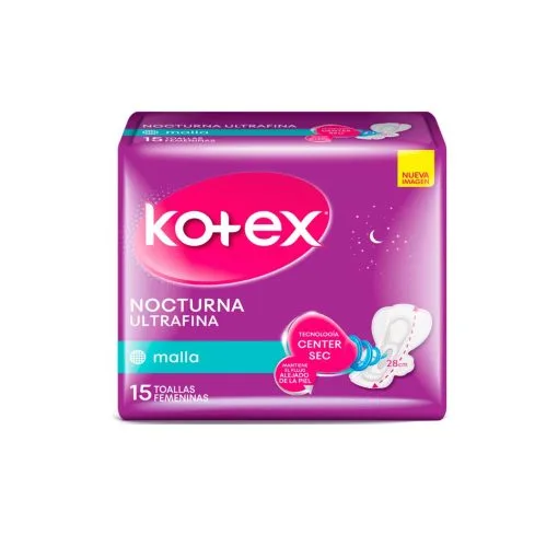 Toalla Higiénica Nocturna Kotex Malla Con Alas 15 Und