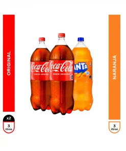 Tripack Bebidas, 2 Coca-cola Original 3lts.+1 Fanta Naranja 3lts. Tripack Bebidas, 2 Coca-cola Original 3lts.+1 Fanta Naranja 3lts.
