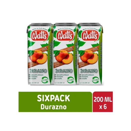 Néctar Watts Sabor Durazno, Pack 6 Unid. X 200ml.