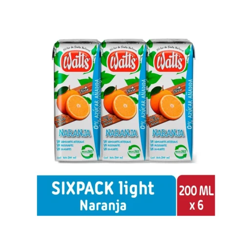 Néctar Watts Sabor Naranja Light, Pack 6 Unid. X 200cc.
