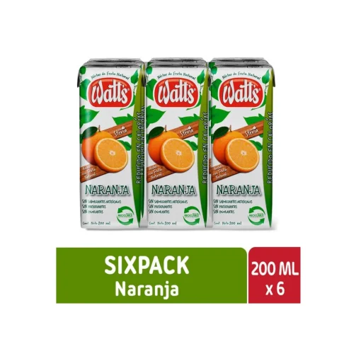 Néctar Watts Sabor Naranja, Pack 6 Unid. X 200cc.