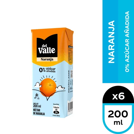 Néctar Del Valle Sabor Naranja 0% Azúcar, Pack 6 Unid. X 200cc.