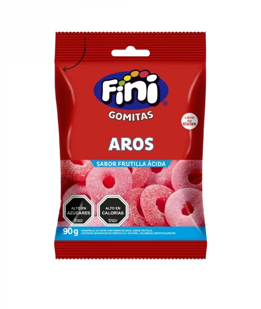 Gomitas ácidas Fini Sabor Frutilla En Aros, 90g