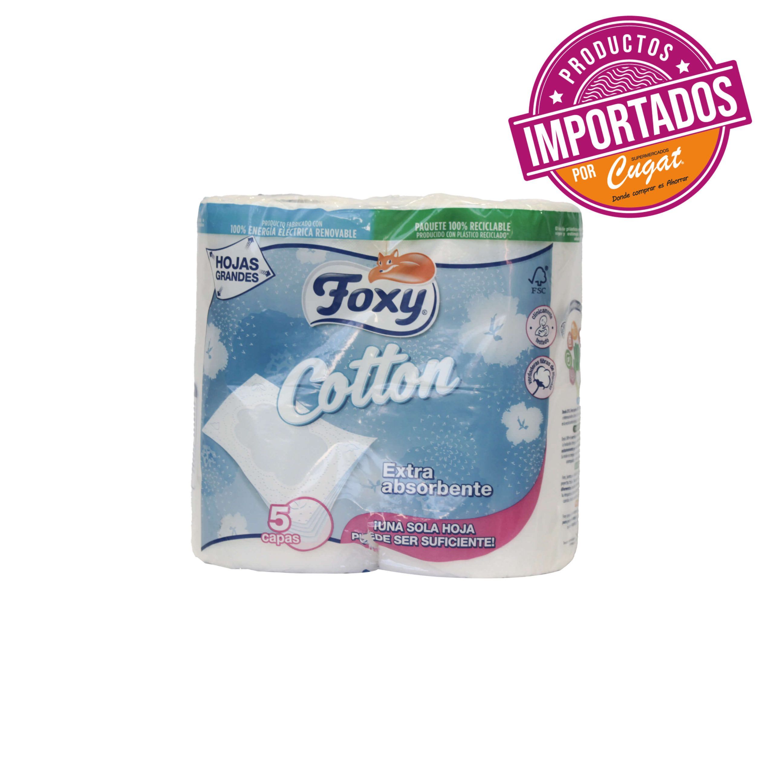 Papel Higienico Foxy Cotton 5 Capas X 4un