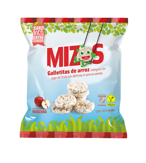 Galletas De Arroz Sabor Manzana Mizos, 16grs.