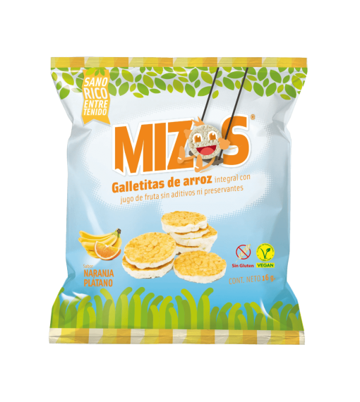 Galletas De Arroz Sabor Naranja Plátano Mizos, 16grs.