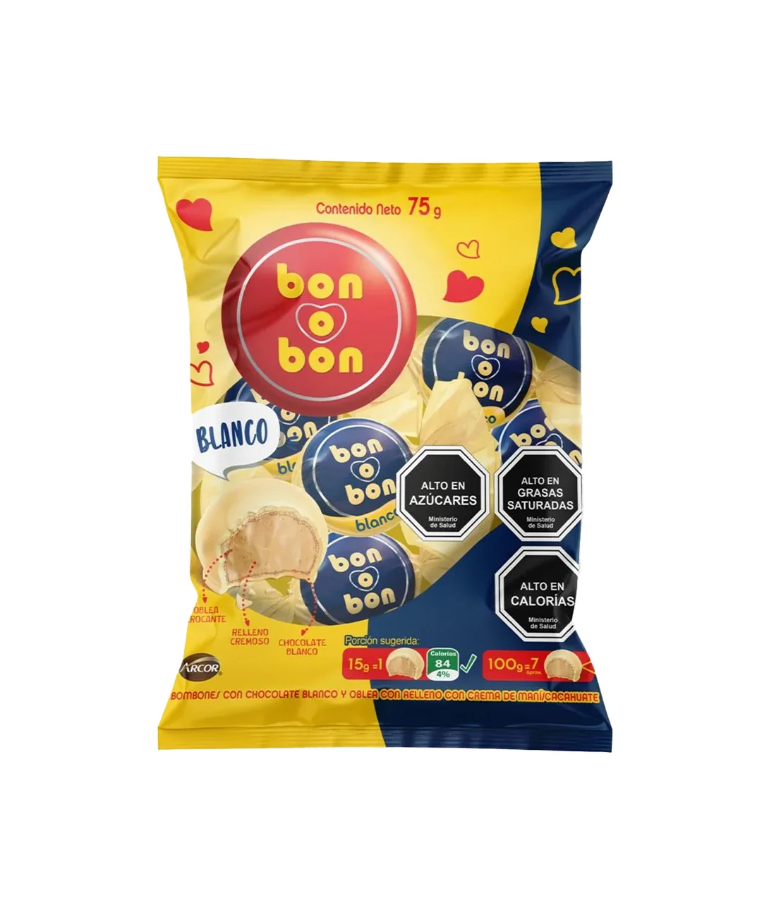 Bon O Bon De Chocolate Blanco En Bolsa, 75gr. Bon O Bon De Chocolate Blanco En Bolsa, 75gr.