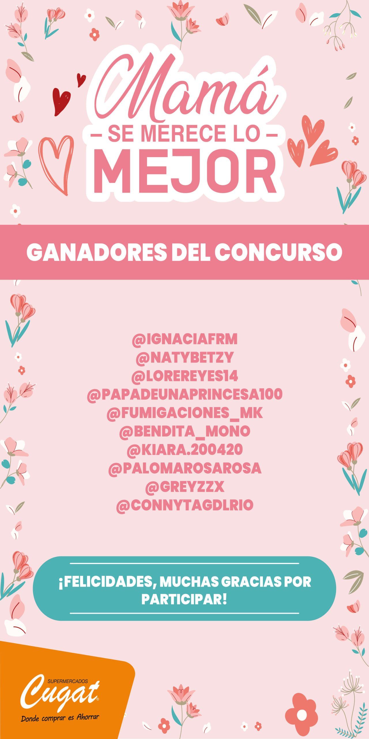 ¡Anunciamos a las ganadoras del concurso "Mamá se merece lo mejor" en Supermercados Cugat! cugat.cl anunciamos-a-las-ganadoras-del-concurso-mama-se-merece-lo-mejor-en-supermercados-cugat