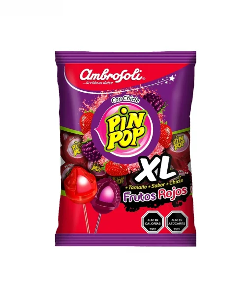 Pin Pop Xl Con Chicle Frutos Rojos Ambrosoli Bolsa, 24 Unid.