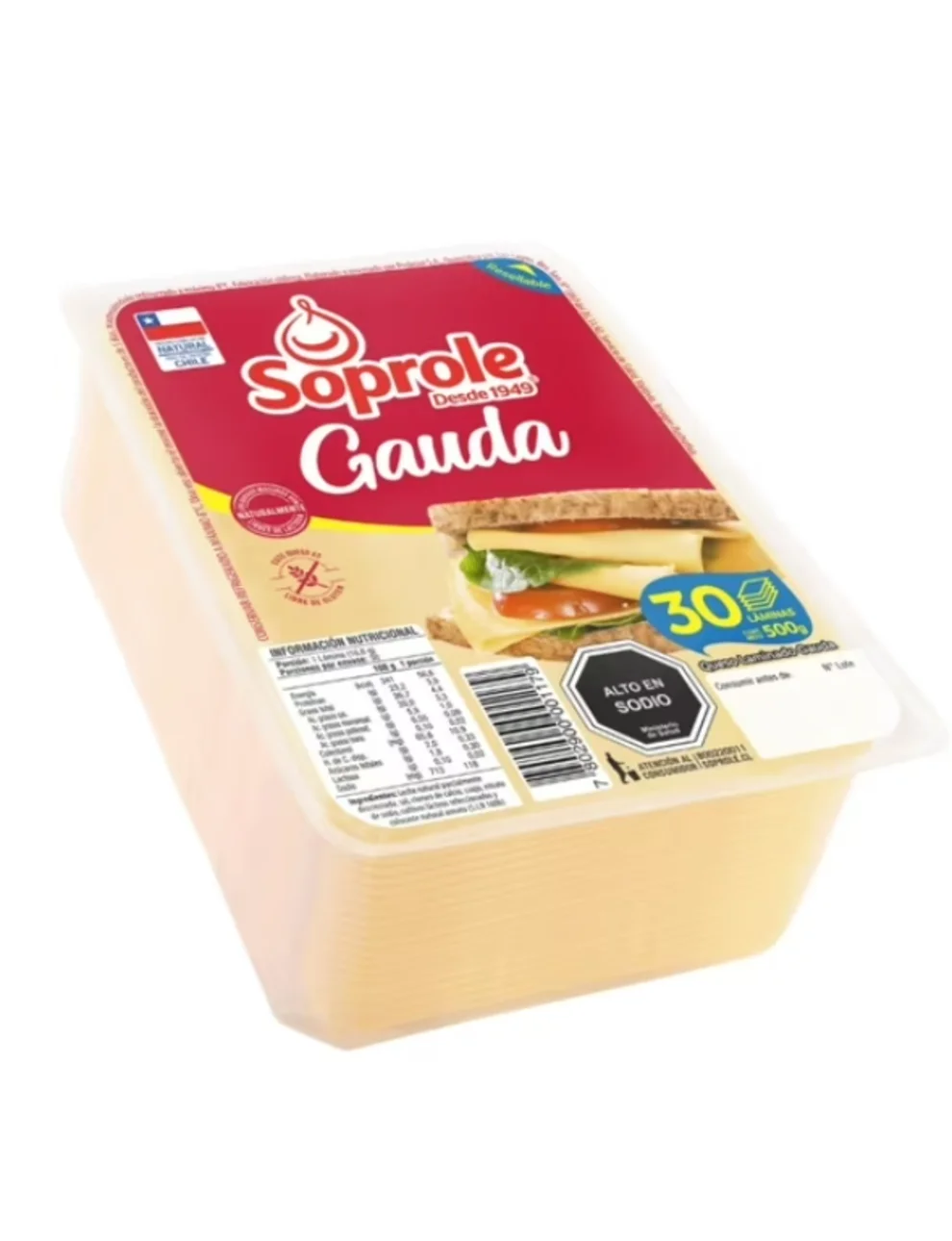 Queso Gauda Laminado Soprole, 500g. Queso Gauda Laminado Soprole, 500g.