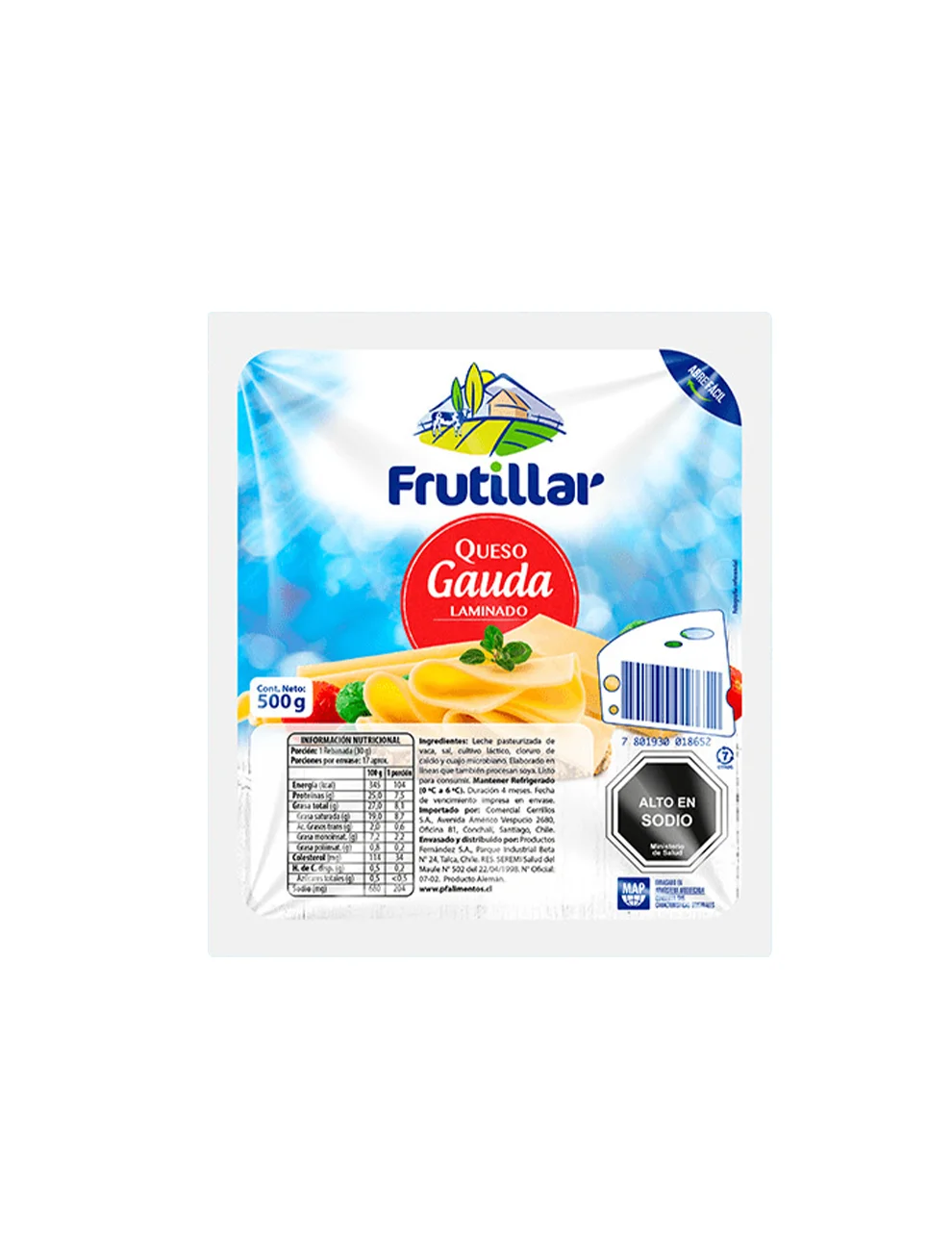 Queso Gauda Laminado Frutillar, 500g Queso Gauda Laminado Frutillar, 500g
