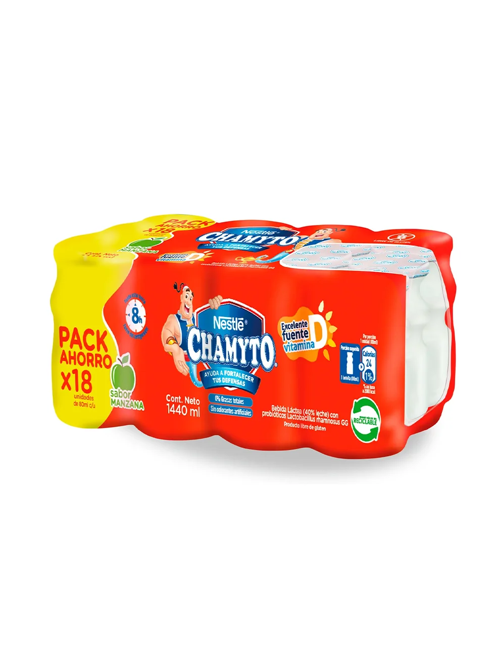 Bebida Láctea Con Probióticos Chamyto Sabor Manzana, Pack De 18un. X 80ml Bebida Láctea Con Probióticos Chamyto Sabor Manzana, Pack De 18un. X 80ml