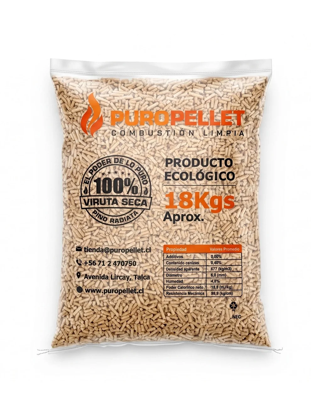Pellet De Pino Radiata Ecológico Puropellet, 18kg Pellet De Pino Radiata Ecológico Puropellet, 18kg